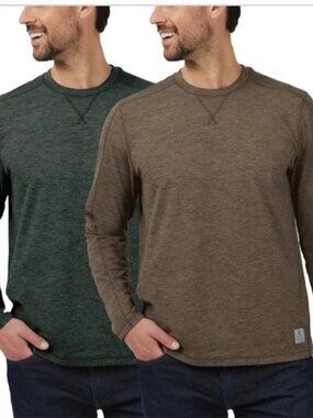 Rugged Elements Men's 2-Pack Sueded Long Sleeve Crew Tee, Green/ Brown, Large